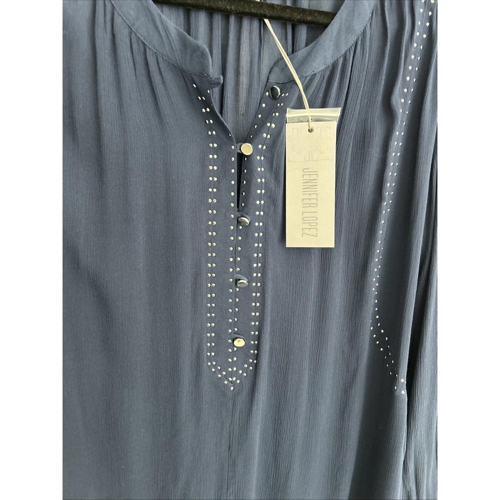 Jennifer Lopez Women's XL NWT Navy Studded Chiffon Long Sleeve Blouse 100% Rayon - Picture 5 of 11